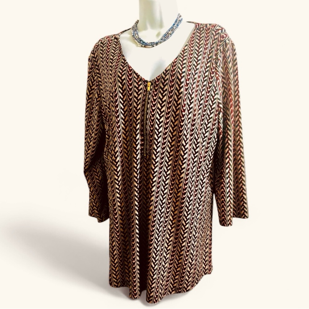 🗺️ Tacera Pullover Autumn Colors, Gold Zipper Accent Roll Tab sleeves Size Large